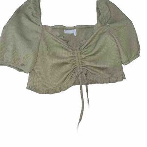 ✨ ASOS square neck crop Sz 6 top with textured ruched front in khaki✨